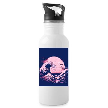 The Great Wave in Blue and Pink - Water bottle with straw - white - Right