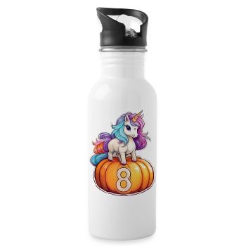 Licorne Citrouille Automne 8 – Huitième anniversaire - Gourde avec paille intégrée - blanc - Droite