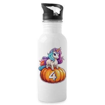 Einhorn Kürbis Herbst 4 –vierten Geburtstag - Trinkflasche mit integriertem Trinkhalm - Weiß - Rechts