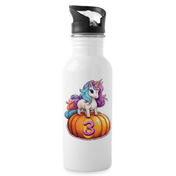 Einhorn Kürbis Herbst 3 - dritten Geburtstag - Trinkflasche mit integriertem Trinkhalm - Weiß - Rechts