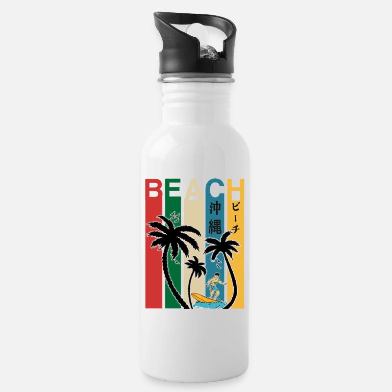 Okinawa Japan Beach Fun - Trinkflasche mit integriertem Trinkhalm - Weiß