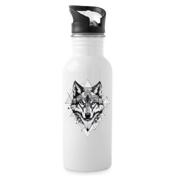 Loup Tête de loup Art géométrique Nature sauvage - Gourde avec paille intégrée - blanc - Droite