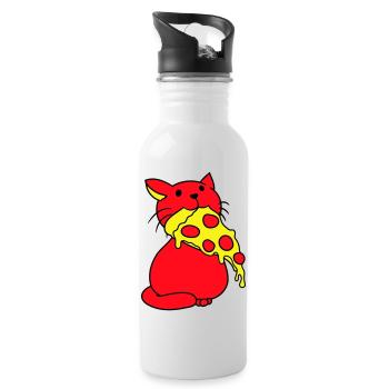 Katze Isst Salami Pizza Hunger Fast Food Essen - Trinkflasche mit integriertem Trinkhalm - Weiß - Rechts
