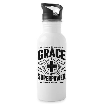Gnade meine Superkraft - Trinkflasche mit integriertem Trinkhalm - Weiß - Rechts