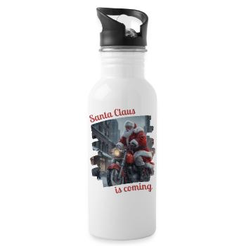 Santa Claus is coming - Santa Claus Motorcycle - Water bottle with straw - white - Right