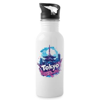 Tokio Japan Pagode Stadt Skyline Sonne Blumen - Trinkflasche mit integriertem Trinkhalm - Weiß - Rechts
