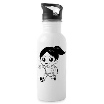Coureuse féminine look de dessin animé - Gourde avec paille intégrée - blanc - Droite
