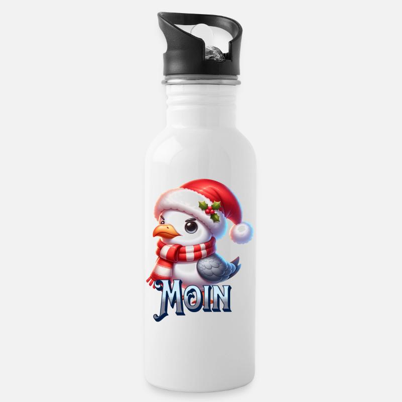 Moin Möwe Weihnachten - Trinkflasche mit integriertem Trinkhalm - Weiß