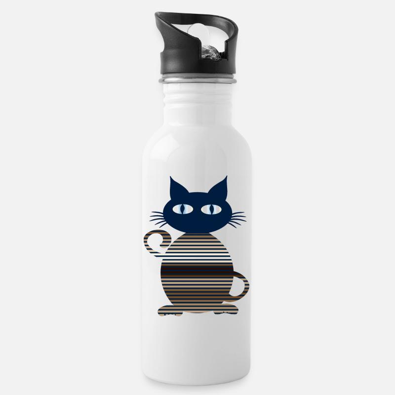 Katze - Trinkflasche mit integriertem Trinkhalm - Weiß