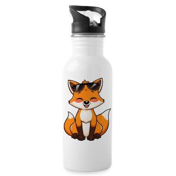 Lunettes de soleil renard de dessin animé ludique Carré souriant - Gourde avec paille intégrée - blanc - Droite
