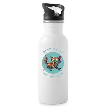 Keep Calm and Carry On - Erschreckte Katze & Weish - Trinkflasche mit integriertem Trinkhalm - Weiß - Rechts
