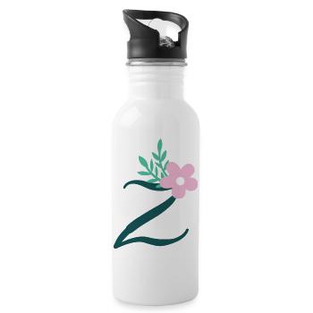 Eleganter Buchstabe 'Z' mit Blumen - Trinkflasche mit integriertem Trinkhalm - Weiß - Rechts