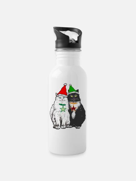 DIE WEIHNACHTSKATZEN - Trinkflasche mit integriertem Trinkhalm - Weiß