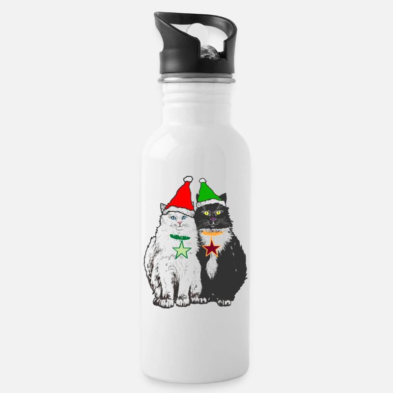 DIE WEIHNACHTSKATZEN - Trinkflasche mit integriertem Trinkhalm - Weiß