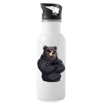 Bär Comic Braunbär - Trinkflasche mit integriertem Trinkhalm - Weiß - Rechts