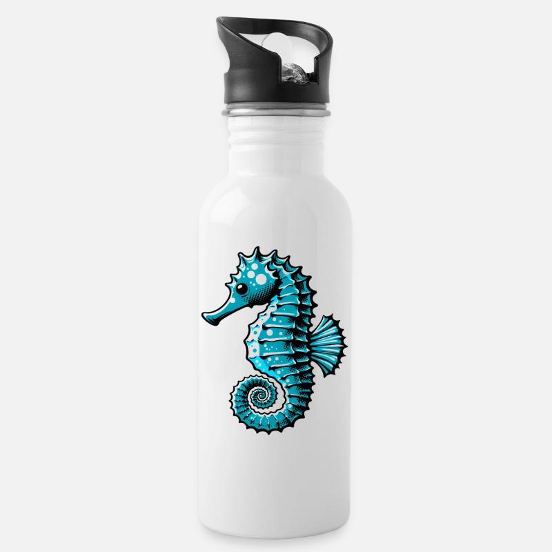 Seepferdchen - Trinkflasche mit integriertem Trinkhalm - Weiß