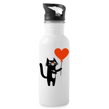 Die Katze und der Luftballon - Trinkflasche mit integriertem Trinkhalm - Weiß - Rechts