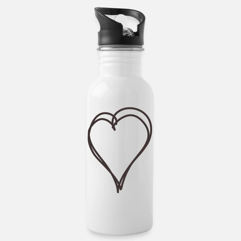 Herz - Trinkflasche mit integriertem Trinkhalm - Weiß