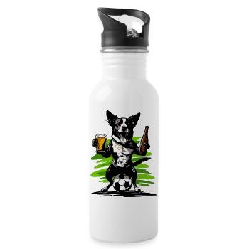 Chien avec fan de football et de bière - Gourde avec paille intégrée - blanc - Droite