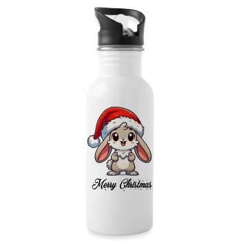 Lapin Joyeux Noël - Gourde avec paille intégrée - blanc - Droite