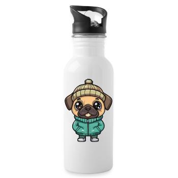 Mastiff chien dessin animé - Gourde avec paille intégrée - blanc - Droite