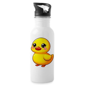 Ente Ente Ente Ente Ente - Trinkflasche mit integriertem Trinkhalm - Weiß - Rechts
