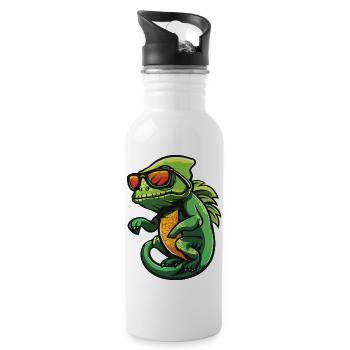Chameleon Comic Cool - Trinkflasche mit integriertem Trinkhalm - Weiß - Rechts