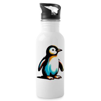 Pinguin - Trinkflasche mit integriertem Trinkhalm - Weiß - Rechts