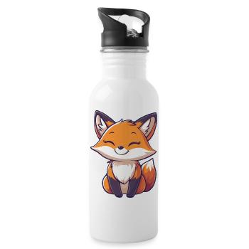 Renard mignon et heureux dans le style dessin animé - Gourde avec paille intégrée - blanc - Droite
