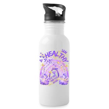 Gesundheit - Ich bin gesund mit Regenbogen - Trinkflasche mit integriertem Trinkhalm - Weiß - Rechts