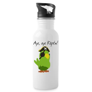 Piraten Papagei - Trinkflasche mit integriertem Trinkhalm - Weiß - Rechts