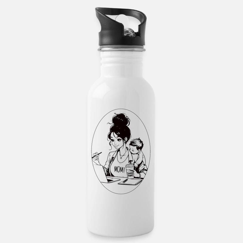 Supermom - Trinkflasche mit integriertem Trinkhalm - Weiß