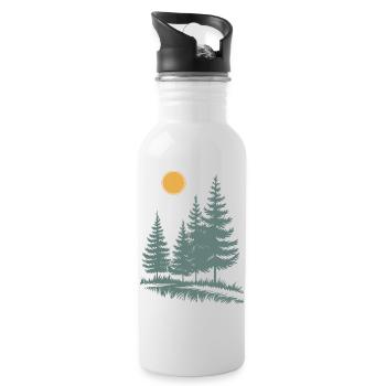 Sunlit Pine Silhouette - Water bottle with straw - white - Right