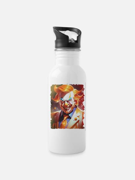 Here comes the clown - Water bottle with straw - white