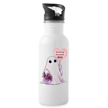 Valentinstags Geist | Niedlich | Geschenk - Trinkflasche mit integriertem Trinkhalm - Weiß - Rechts
