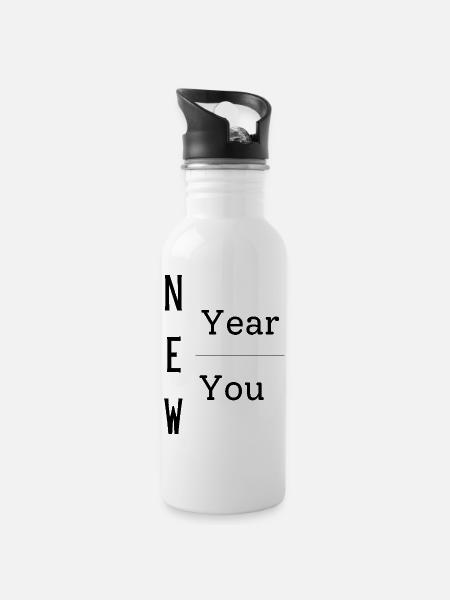 New Year New You, gift item, positive mindset - Water bottle with straw - white