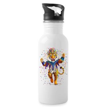 Tiger Mardi Gras Fasching - Trinkflasche mit integriertem Trinkhalm - Weiß - Rechts