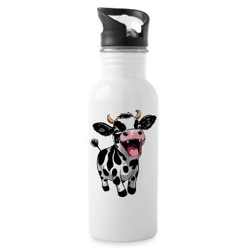 Cute Calf Calf Funny Farm Design - Water bottle with straw - white - Right