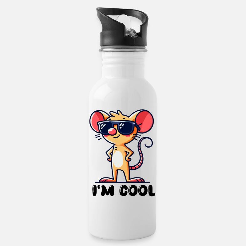 maus cool - Trinkflasche mit integriertem Trinkhalm - Weiß
