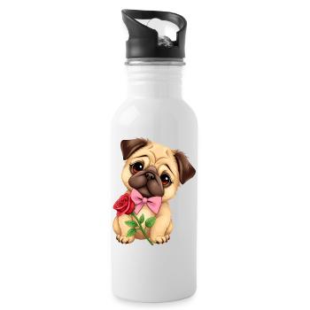 Mops Hund - Trinkflasche mit integriertem Trinkhalm - Weiß - Rechts