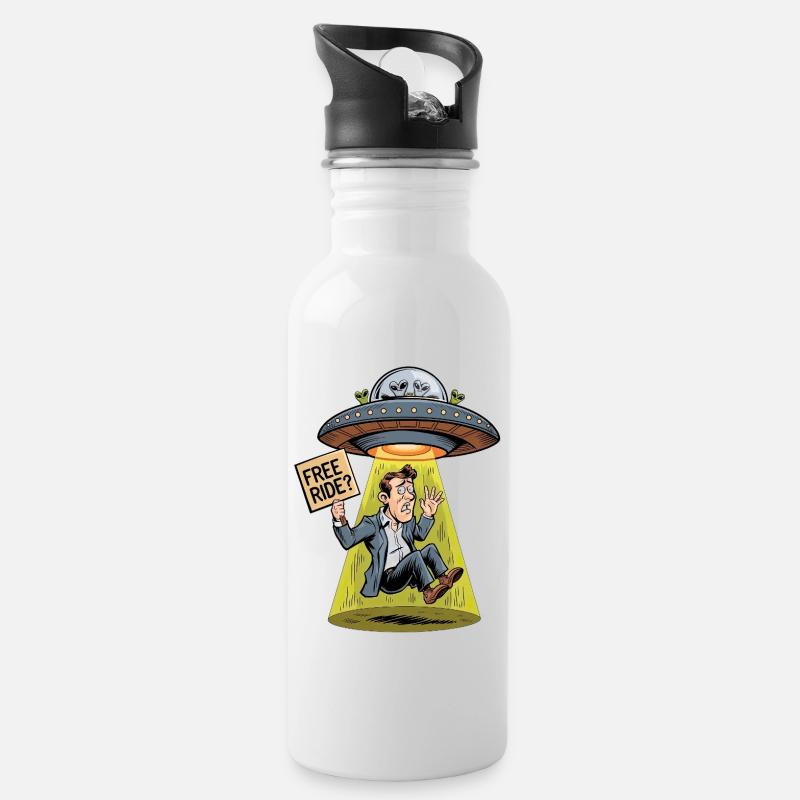Space Hitchhiking - graphiques amusants sur les OVNI - Gourde avec paille intégrée - blanc