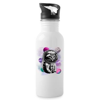 "Astronaut Cat - Kosmischer Entdecker - Trinkflasche mit integriertem Trinkhalm - Weiß - Rechts