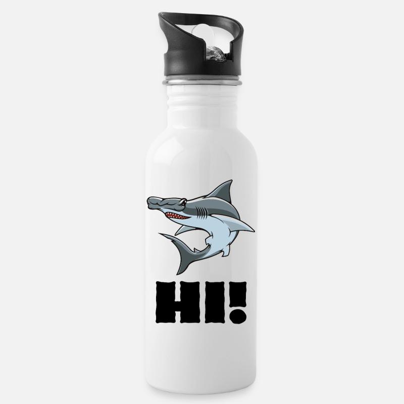 Hi Hammerhai - Trinkflasche mit integriertem Trinkhalm - Weiß
