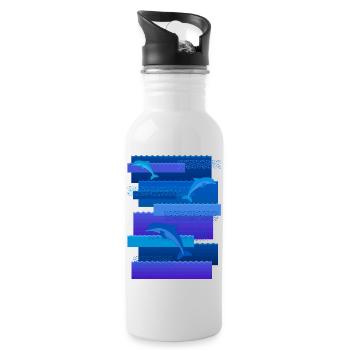 Waves & Dolphins - Water bottle with straw - white - Right