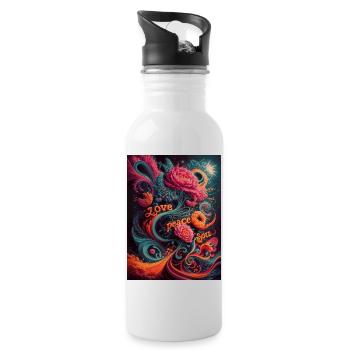 psychedelic hippies design 70th - Gourde avec paille intégrée - blanc - Droite