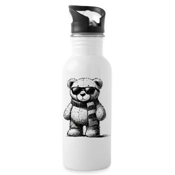 Ours en peluche cool – Dessin vintage - Gourde avec paille intégrée - blanc - Droite