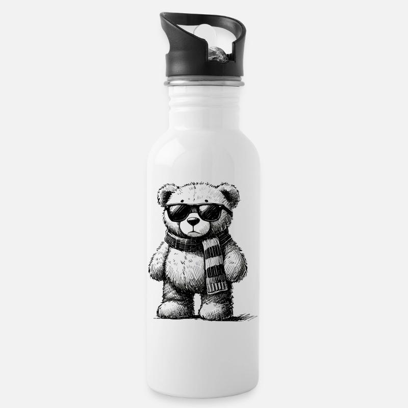 Cooler Teddybär – Vintage Zeichnung - Trinkflasche mit integriertem Trinkhalm - Weiß