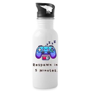 Respawn in 5 Minutes – Funny Gamer Shirt - Water bottle with straw - white - Right