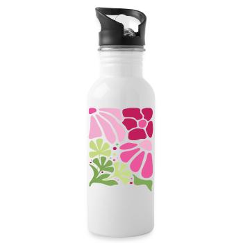 Boho Flowers Spring Summer Garden Nature - Water bottle with straw - white - Right