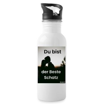 Du bist der Beste Schatz - Water bottle with straw - white - Right
